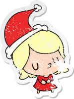 hand- getrokken Kerstmis verontrust sticker tekenfilm van kawaii meisje png