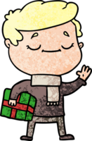 cartoon man carrying christmas present waving png