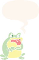 mürrisch Karikatur Frosch mit Rede Blase im retro Stil png