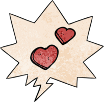 dibujos animados amor corazones con habla burbuja en retro textura estilo png