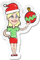 retro distressed sticker of a cartoon woman ready for christmas png