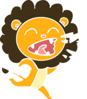 león corriendo de dibujos animados de estilo de color plano png