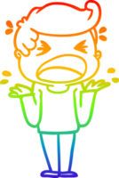 rainbow gradient line drawing of a cartoon shouting man png