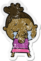 distressed sticker of a cartoon crying woman png