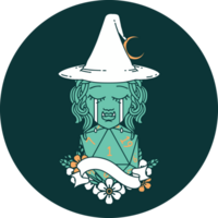 icon of crying orc witch with natural one D20 roll png