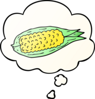 cartoon corn with thought bubble in smooth gradient style png