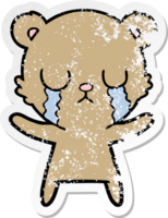 distressed sticker of a crying cartoon bear png