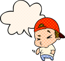 cartoon cool kid with speech bubble in comic book style png