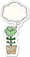 cartoon flower with thought bubble as a distressed worn sticker png