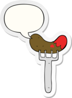 cartoon sausage on fork with speech bubble sticker png