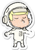 distressed sticker of a cartoon confident astronaut png