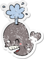 distressed sticker of a cartoon spouting whale png