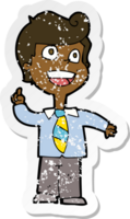 retro distressed sticker of a cartoon school boy raising hand png