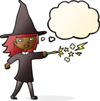 cartoon witch girl casting spell with thought bubble png