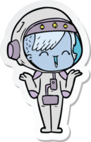 sticker of a happy cartoon space girl shrugging shoulders png