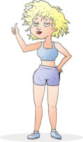 Hand gezeichnet Karikatur müde Fitnessstudio Frau png