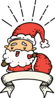 banner de rolagem com personagem de natal de papai noel estilo tatuagem com saco png