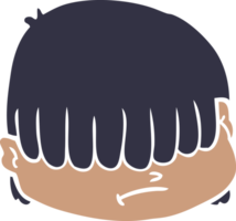 flat color style cartoon face with hair over eyes png