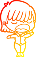 warm gradient line drawing of a cartoon woman talking loudly png