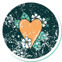 iconic distressed sticker tattoo style image of a botanical heart png