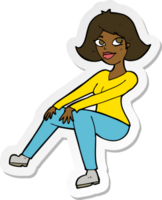 sticker of a cartoon happy woman sitting png