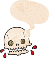 cartoon spooky skull with speech bubble in grunge distressed retro textured style png