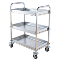Stainless steel three-tier utility cart with wheels png