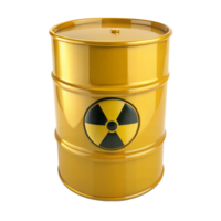 Yellow hazardous waste barrel with radioactive symbol png