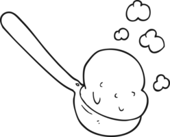 hand drawn black and white cartoon scoop of ice cream png