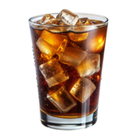 Close-up of a refreshing glass of cola with ice cubes png