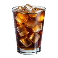 Close-up of a refreshing glass of cola with ice cubes png