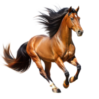A brown horse with a black mane and tail is running png