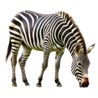 A zebra is eating grass in front of a transparent background png