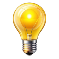 Bright idea concept with glowing yellow light bulb png