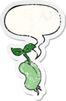 cartoon sprouting seed with speech bubble distressed distressed old sticker png