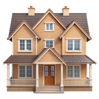 een klassiek houten huis met een geveltop dak, voorkant portiek, en meerdere ramen png