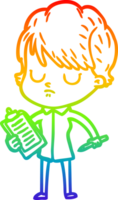 rainbow gradient line drawing of a cartoon woman png