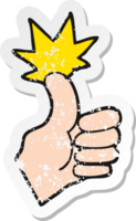 retro distressed sticker of a cartoon thumbs up png