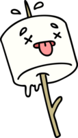 cartoon marshmallow impaled on a campfire stick png