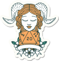 sticker of a tiefling with natural twenty dice roll png