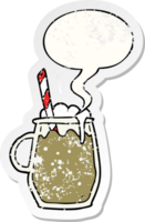 cartoon glass of root beer with straw with speech bubble distressed distressed old sticker png