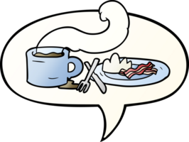 cartoon breakfast of coffee and bacon with speech bubble in smooth gradient style png