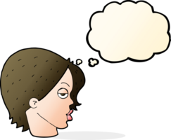 cartoon woman raising eyebrow with thought bubble png