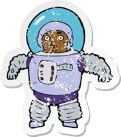 retro distressed sticker of a cartoon space man png