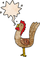 dibujos animados gallo con habla burbuja en retro textura estilo png