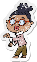 distressed sticker of a cartoon woman wearing spectacles png