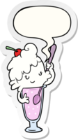 dessin animé la glace crème un soda fille avec discours bulle autocollant png