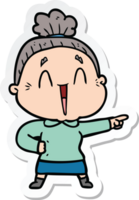 sticker of a cartoon happy old lady png