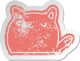 distressed old cartoon sticker of cute kawaii cat png