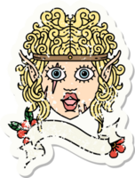 grunge sticker of a elf barbarian character face png